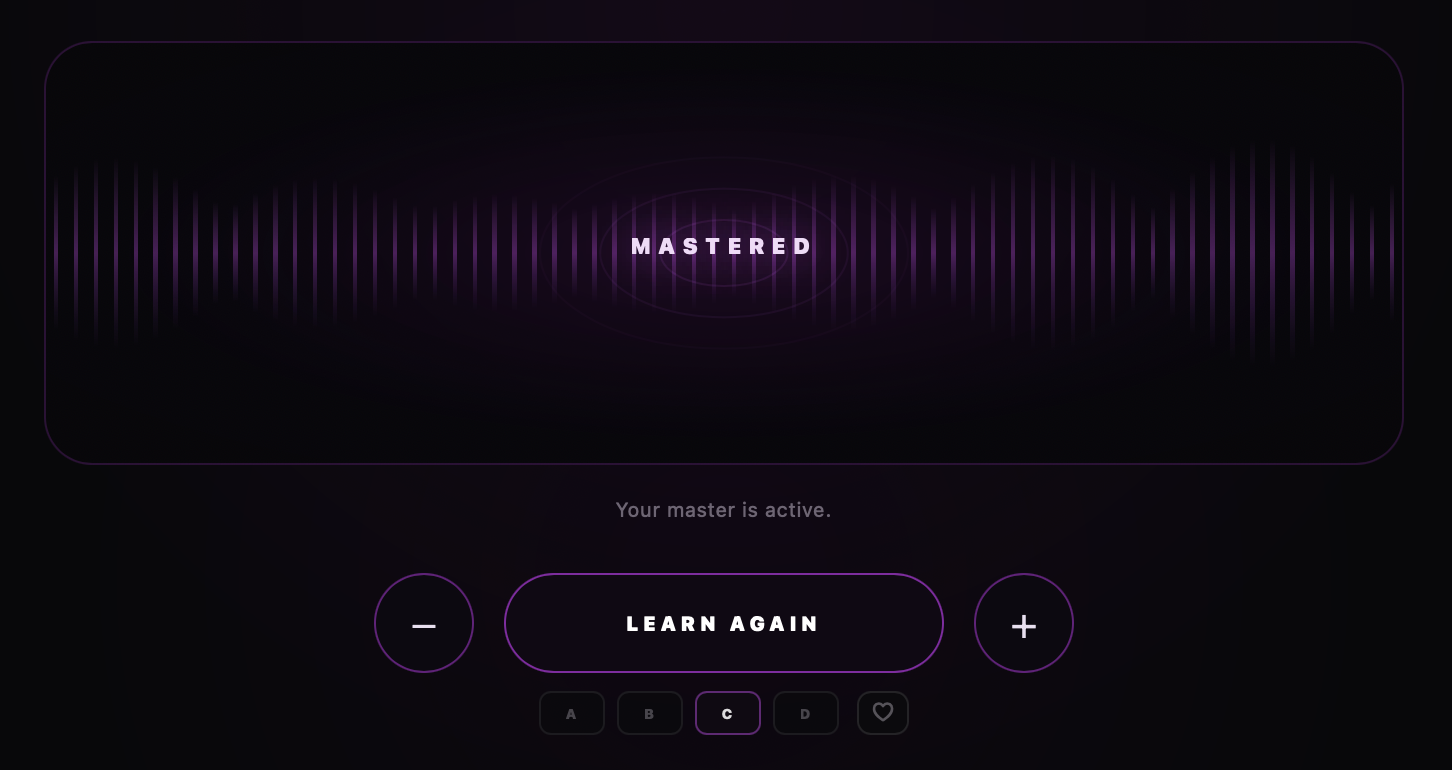 Vanity Lite mastering plugin after analysis showing four master profiles